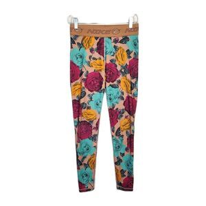 Nike Dri-Fit Leggings Women's M Tan/Purple/Teal/Yellow Floral Pattern